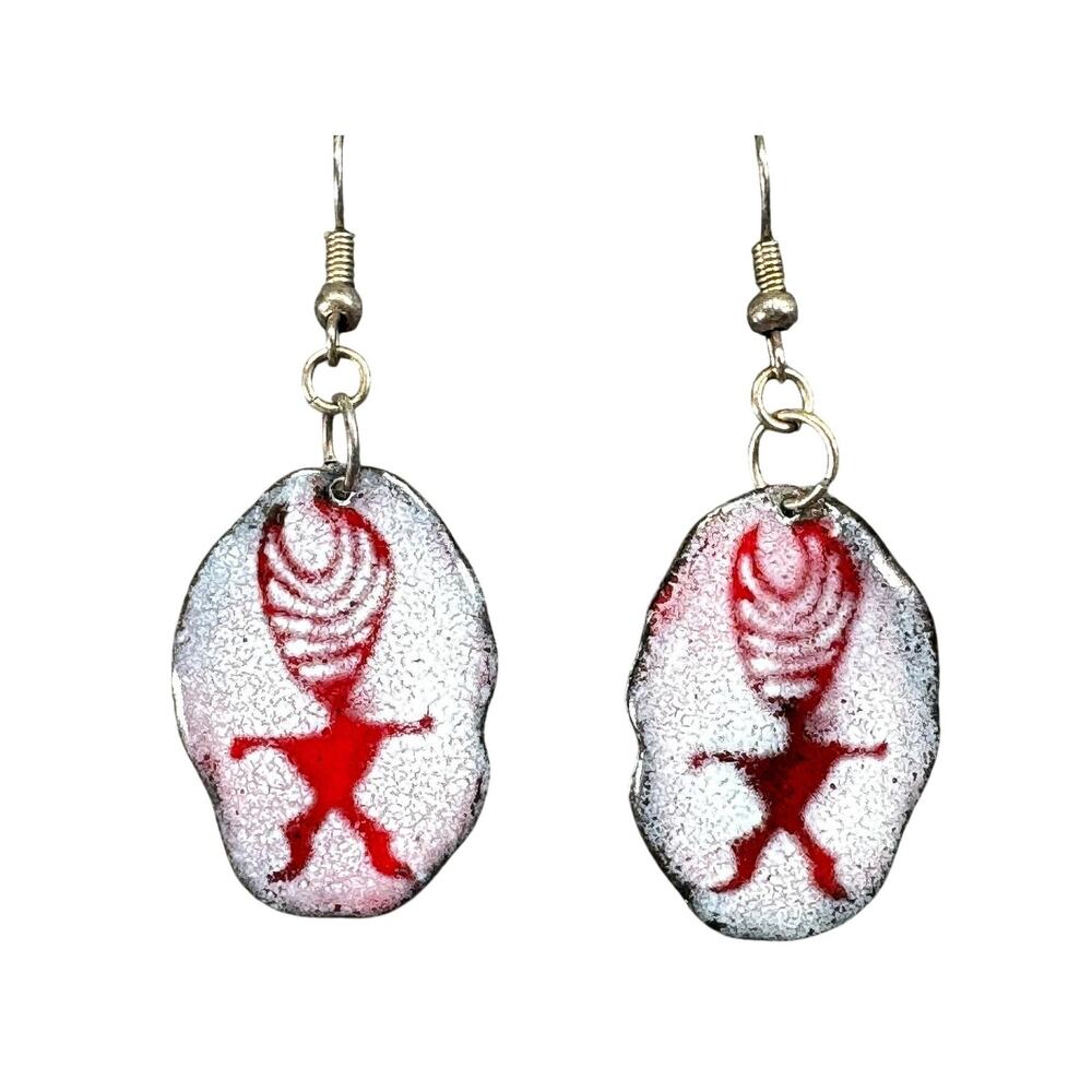 Vintage Handmade Dangle Drop Enamel Devil Earrings